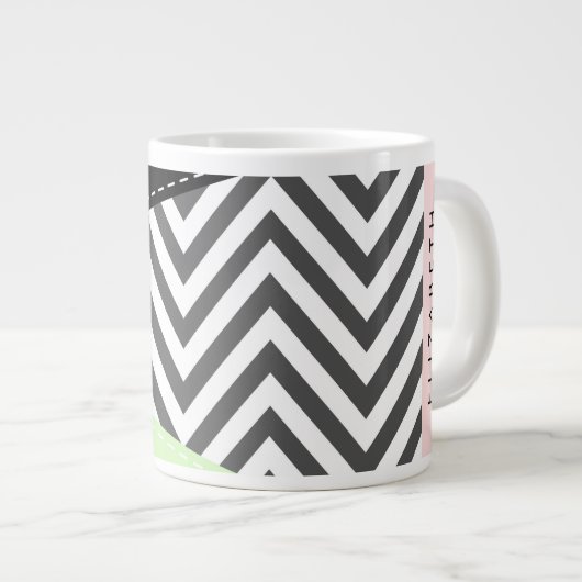 Gray Zigzag, grau Zickzack, Mint, Ihr Name Jumbo-Tasse (Vorderseite Rechts)
