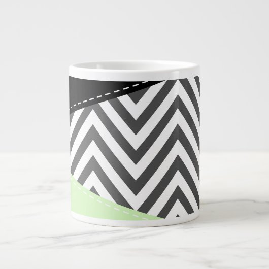 Gray Zigzag, grau Zickzack, Mint, Ihr Name Jumbo-Tasse (Vorderseite)