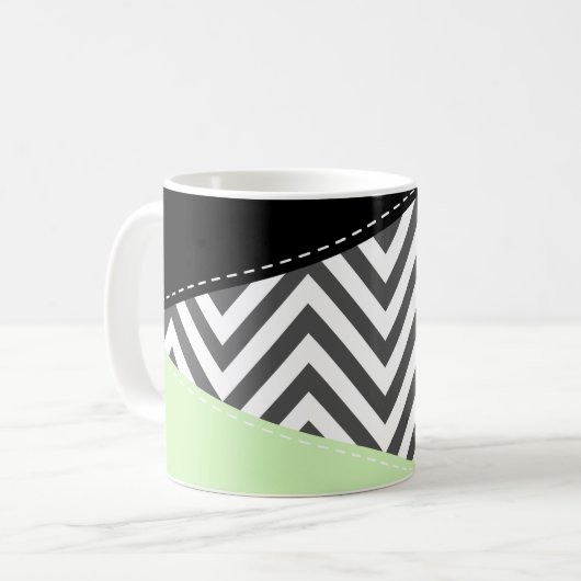 Gray Zigzag, grau Zickzack, Mint, Ihr Name Kaffeetasse (Vorderseite Links)