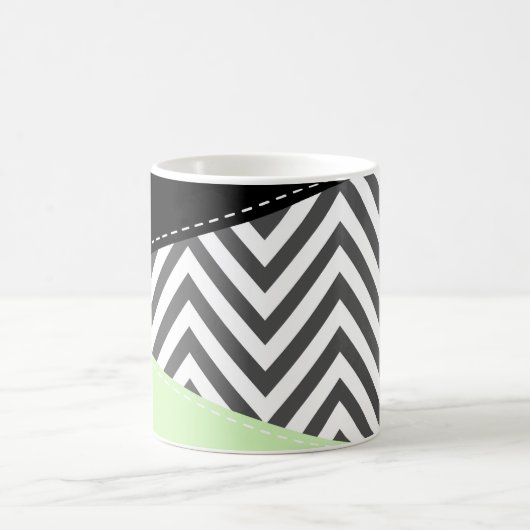 Gray Zigzag, grau Zickzack, Mint, Ihr Name Kaffeetasse (Mittel)