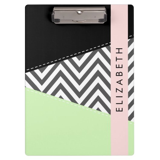 Gray Zigzag, grau Zickzack, Mint, Ihr Name Klemmbrett (Vorderseite)
