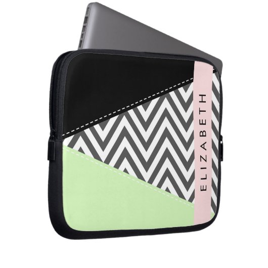 Gray Zigzag, grau Zickzack, Mint, Ihr Name Laptopschutzhülle (Vorne Rechts)