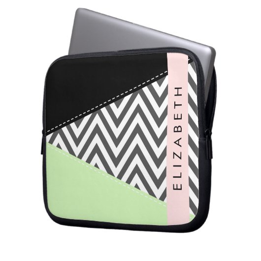 Gray Zigzag, grau Zickzack, Mint, Ihr Name Laptopschutzhülle (Vorderseite Links)