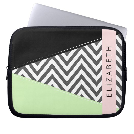 Gray Zigzag, grau Zickzack, Mint, Ihr Name Laptopschutzhülle (Vorderseite)