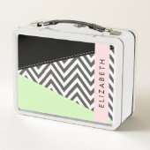 Gray Zigzag, grau Zickzack, Mint, Ihr Name Metall Brotdose (Rückseite)