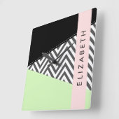 Gray Zigzag, grau Zickzack, Mint, Ihr Name Quadratische Wanduhr (Winkel)