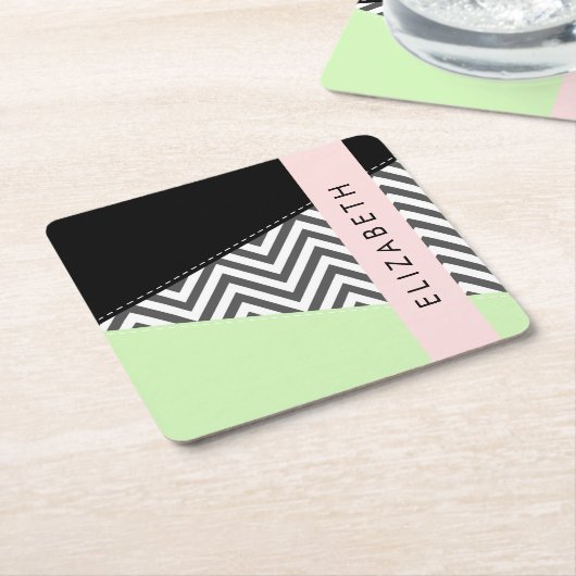 Gray Zigzag, grau Zickzack, Mint, Ihr Name Rechteckiger Pappuntersetzer (angewinkelt)