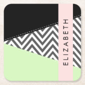 Gray Zigzag, grau Zickzack, Mint, Ihr Name Rechteckiger Pappuntersetzer (Vorderseite)