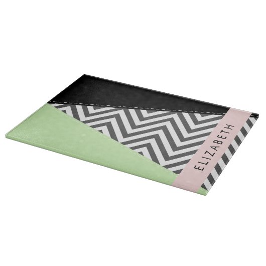 Gray Zigzag, grau Zickzack, Mint, Ihr Name Schneidebrett (Ecke)