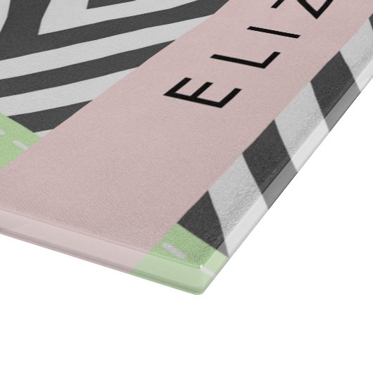 Gray Zigzag, grau Zickzack, Mint, Ihr Name Schneidebrett (Ecke)