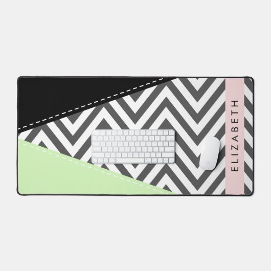 Gray Zigzag, grau Zickzack, Mint, Ihr Name Schreibtischunterlage (Tastatur & Maus)