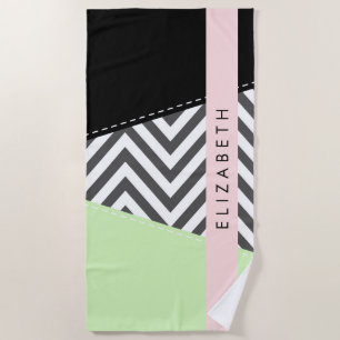 Gray Zigzag, grau Zickzack, Mint, Ihr Name Strandtuch