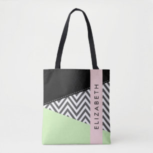 Gray Zigzag, grau Zickzack, Mint, Ihr Name Tasche