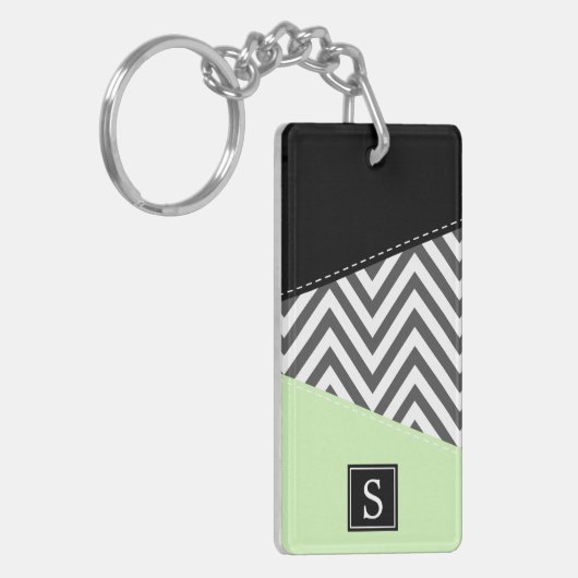 Gray Zigzag, grau Zickzack, Minze, Monogramm Schlüsselanhänger (Vorderseite links)