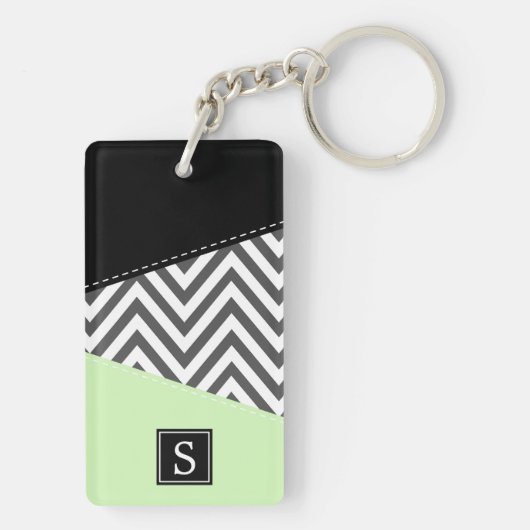 Gray Zigzag, grau Zickzack, Minze, Monogramm Schlüsselanhänger (Rückseite)