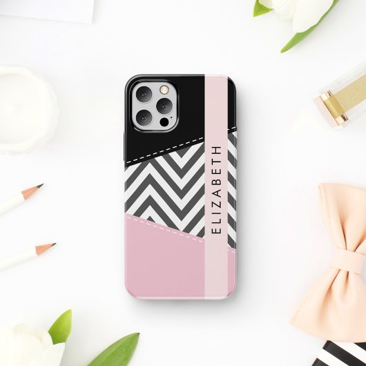 Gray Zigzag, grau Zickzack, rosa, Ihr Name Case-Mate iPhone Hülle