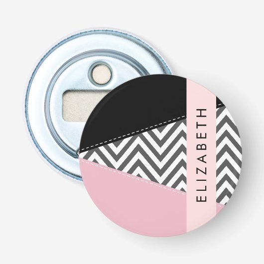 Gray Zigzag, grau Zickzack, rosa, Ihr Name Flaschenöffner (Vorderseite)
