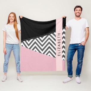 Gray Zigzag, grau Zickzack, rosa, Ihr Name Fleecedecke