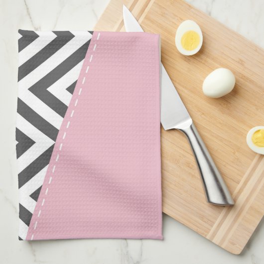 Gray Zigzag, grau Zickzack, rosa, Ihr Name Geschirrtuch (Viertel Falte)