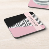 Gray Zigzag, grau Zickzack, rosa, Ihr Name Getränkeuntersetzer (Linke Seite)