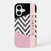 Gray Zigzag, grau Zickzack, rosa, Ihr Name iPhone 16 Hülle (Rückseite)