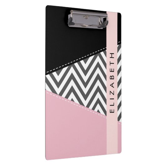 Gray Zigzag, grau Zickzack, rosa, Ihr Name Klemmbrett (Rechts)