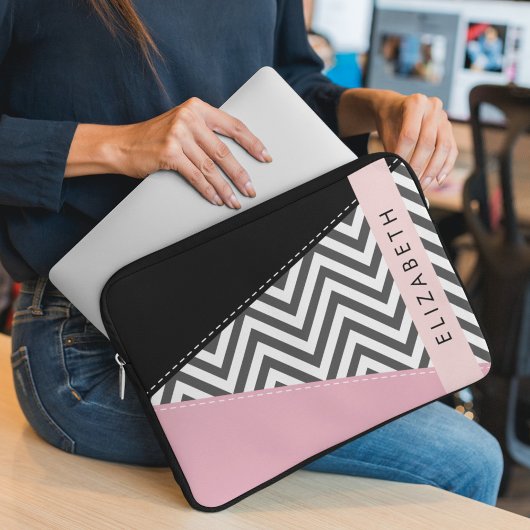 Gray Zigzag, grau Zickzack, rosa, Ihr Name Laptopschutzhülle