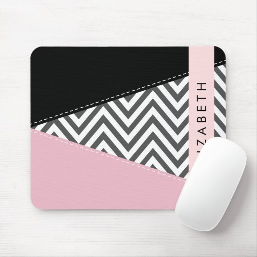 Gray Zigzag, grau Zickzack, rosa, Ihr Name Mousepad (Mit Mouse)