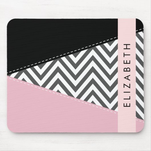 Gray Zigzag, grau Zickzack, rosa, Ihr Name Mousepad (Vorne)