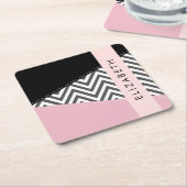 Gray Zigzag, grau Zickzack, rosa, Ihr Name Rechteckiger Pappuntersetzer (angewinkelt)