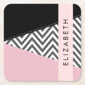 Gray Zigzag, grau Zickzack, rosa, Ihr Name Rechteckiger Pappuntersetzer (Vorderseite)