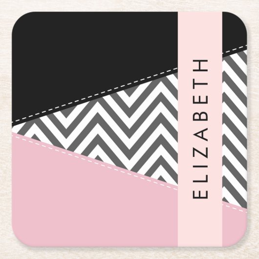 Gray Zigzag, grau Zickzack, rosa, Ihr Name Rechteckiger Pappuntersetzer (Vorderseite)