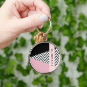 Gray Zigzag, grau Zickzack, rosa, Ihr Name Schlüsselanhänger (Hand)