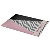 Gray Zigzag, grau Zickzack, rosa, Ihr Name Schneidebrett (Ecke)