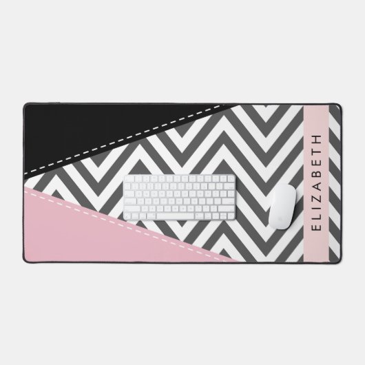 Gray Zigzag, grau Zickzack, rosa, Ihr Name Schreibtischunterlage (Tastatur & Maus)