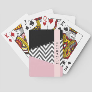 Gray Zigzag, grau Zickzack, rosa, Ihr Name Spielkarten