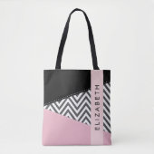 Gray Zigzag, grau Zickzack, rosa, Ihr Name Tasche (Vorderseite)