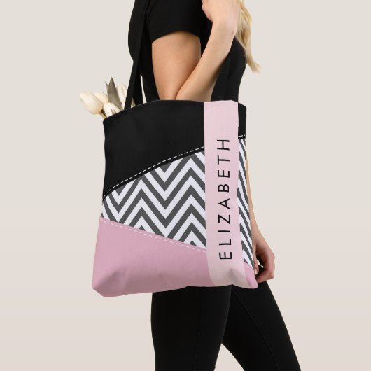 Gray Zigzag, grau Zickzack, rosa, Ihr Name Tasche (Von Nahem)