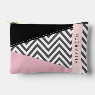 Gray Zigzag, grau Zickzack, rosa, Ihr Name Zubehörtasche