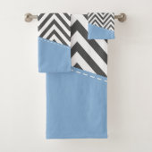 Gray Zigzag, grau Zickzack, Zigzag Muster, blau Badhandtuch Set (Insitu)