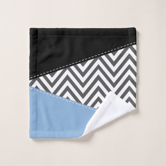 Gray Zigzag, grau Zickzack, Zigzag Muster, blau Badhandtuch Set (Waschlappen)