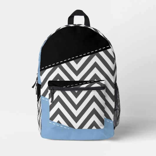 Gray Zigzag, grau Zickzack, Zigzag Muster, blau Bedruckter Rucksack (Vorderseite)
