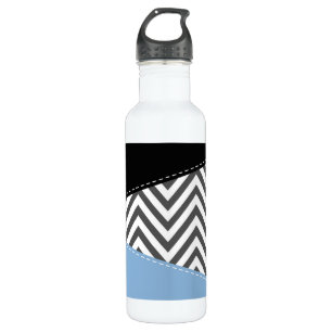 Gray Zigzag, grau Zickzack, Zigzag Muster, blau Edelstahlflasche