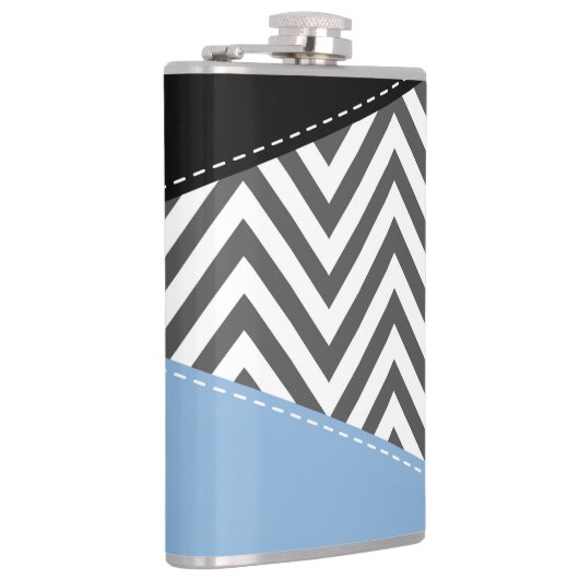 Gray Zigzag, grau Zickzack, Zigzag Muster, blau Flachmann (Rechts)