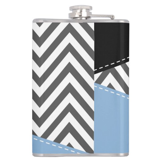 Gray Zigzag, grau Zickzack, Zigzag Muster, blau Flachmann (Rückseite)