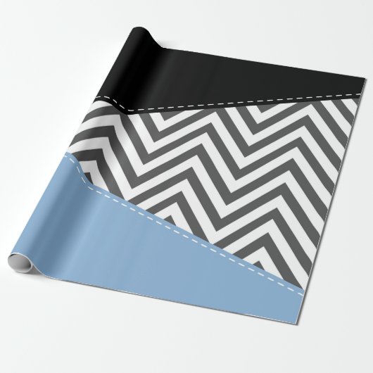 Gray Zigzag, grau Zickzack, Zigzag Muster, blau Geschenkpapier (Ungerollt)