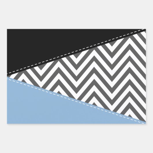 Gray Zigzag, grau Zickzack, Zigzag Muster, blau Geschenkpapier Set (Vorderseite 2)