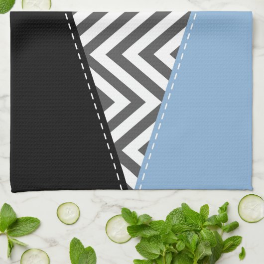 Gray Zigzag, grau Zickzack, Zigzag Muster, blau Geschirrtuch (Gefaltet)