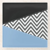 Gray Zigzag, grau Zickzack, Zigzag Muster, blau Glasuntersetzer (Vorderseite)