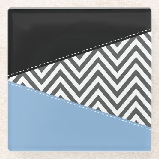 Gray Zigzag, grau Zickzack, Zigzag Muster, blau Glasuntersetzer (Vorderseite)